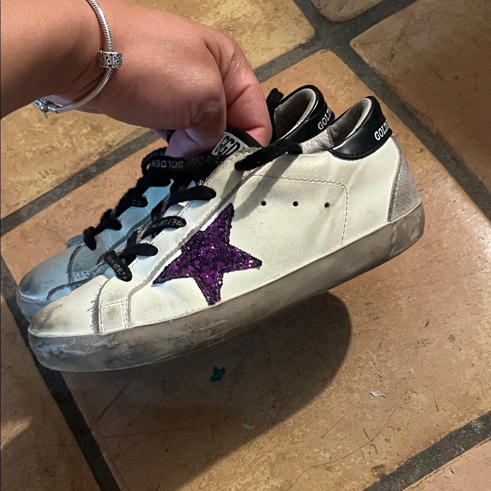 Golden Goose White Sneakers with Glittery Purple Star